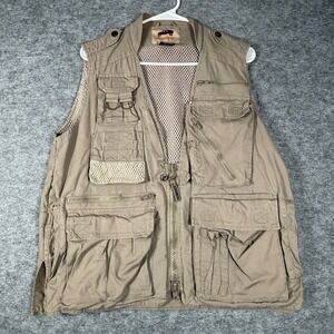 Humvee Safari Vest Mens S Multi-Pocket Utility Cotton Tan Solid